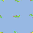 © bartimish - A seamless vector pattern of toy airplanes on blue background. Designed in different colors for web concepts, prints, wraps, wallpapers, backgrounds, templates.