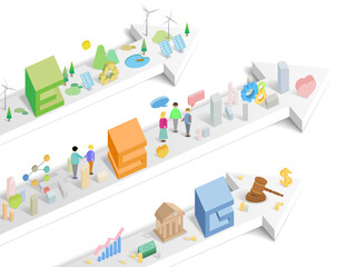 Text ESG with arrow and some elements of environmental social governance vector illustration graphic EPS 10