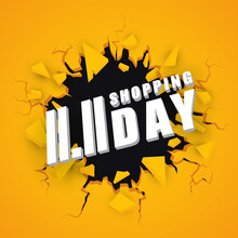 11.11 Shopping Day Banner. Exploding Wall. Vector Background