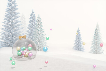 Leinwandbilder - Winter Christmas background with snow ball decoration. 3d rendering.