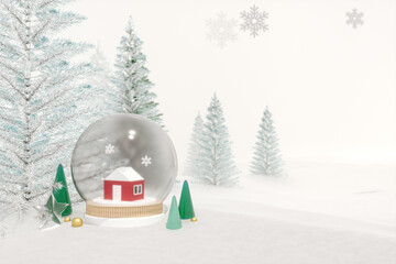 Aufkleber - Winter Christmas background with snowglobe decoration. 3d rendering.