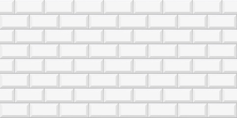  White subway tile seamless pattern. Wall with brick texture. Vector geometric background design