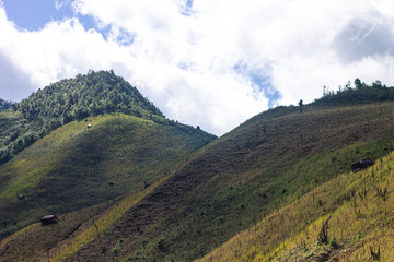 Top view mountain and green landscape from ban huai thone nan thailand.
