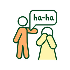 Wall Mural - Mockery RGB color icon. Laughing at someone. Mocking behavior and speech. Harming and humiliating others with laugh. Aggressive behavior. Isolated vector illustration. Simple filled line drawing