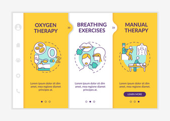 Wall Mural - Pulmonary rehabilitation and therapy onboarding vector template. Responsive mobile website with icons. Web page walkthrough 3 step screens. Treatment methods color concept with linear illustrations