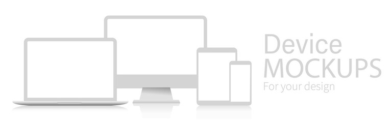 Wall Mural - set of computer monitor, laptop, tablet and mobile phone realistic white mockup. blank devices mock 