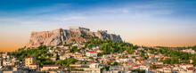Athens, Greece Panoramic Acropolis View At Sunset.