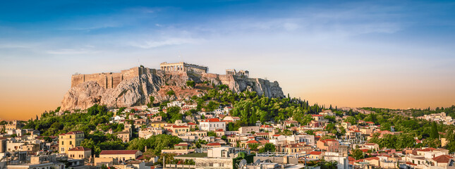 Fototapete - Athens, Greece panoramic Acropolis view at sunset.