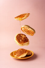 Mini Pancakes With Jam Flying Food Selective Focus