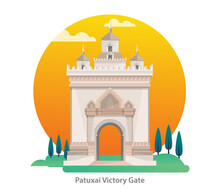 Patuxai Victory Monument In Vientiane, Vector Illustration