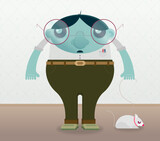 Fototapeta Dinusie - Cute nerd with a laboratory rat illustration