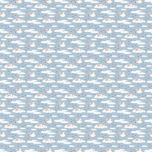 Seamless Pattern With Cute Sheeps Flying In Clouds.