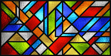Stained glass window. Abstract colorful stained-glass background. Art Deco decor for interior. Vintage pattern. Luxury modern interior. Transparency. Multicolor template for design interior.