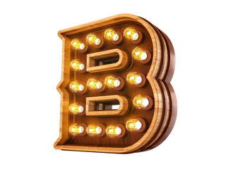 Canvas Print - Letter B with realistic light bulbs and wood isolated on white background. 3D illustration
