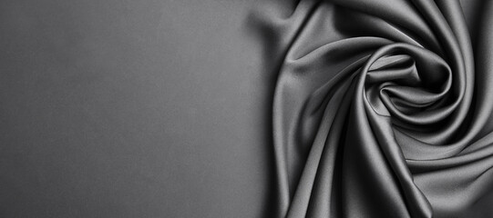 Grey silk fabric as background, top view with space for text. Banner design