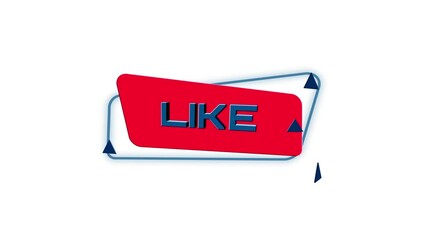 Poster - 3d animation text Like on trendy flat geometric banner. Flying and rotating object. 4K Video motion graphic animation.