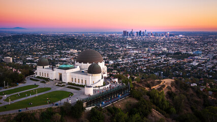 Wall Mural - Aerial view of Griffith Observatory and Los Angeles city skyline at sunset