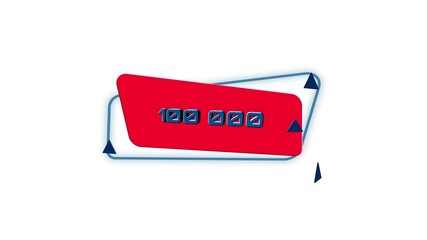 Leinwandbilder - 3d animation 100K number on trendy flat geometric banner. 100000 subscribers. Flying and rotating object. 4K Video motion graphic animation.