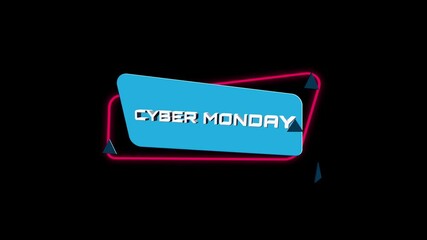 Aufkleber - 3d animation text Cyber Monday on trendy flat geometric banner. Flying and rotating object. 4K Video motion graphic animation.