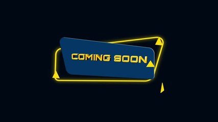 Aufkleber - 3d animation text Coming soon on trendy flat geometric banner. Flying and rotating object. 4K Video motion graphic animation.