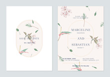 Floral Wedding Invitation Card Template Design, Somei Yoshino Sakura And Anthurium Flowers On Brown