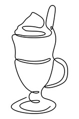 Continuous line drawing of a drink whit a whipped cream topping