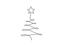 Continuous Line Drawing Of  Tree, Black And White Vector Minimalist Linear Illustration Made Of One Line