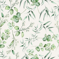 Wall Mural - elegant hand drawing eucalyptus leaves pattern