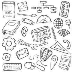 Wall Mural - website design concept doodle hand drawn set collections with outline black and white style