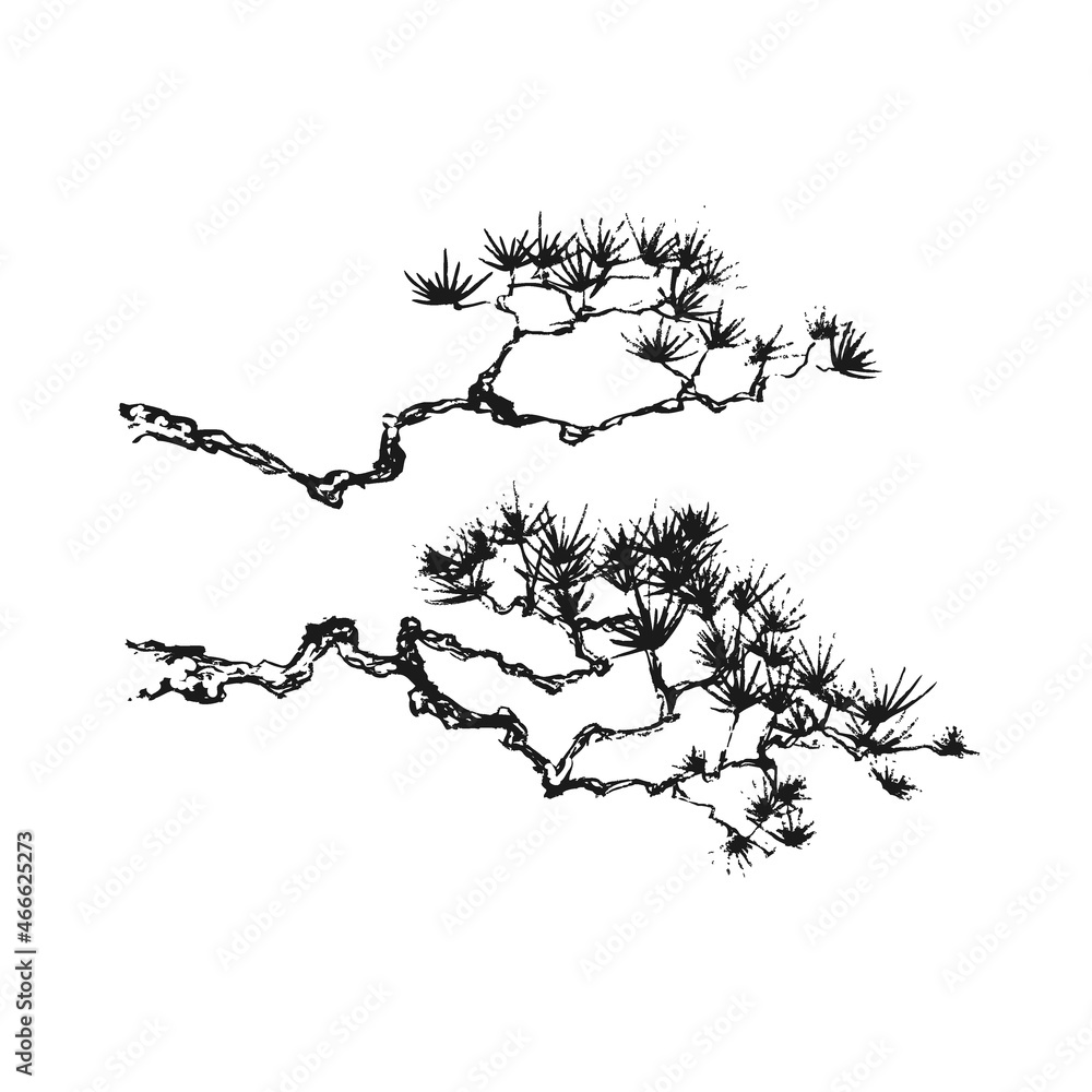 松 墨絵 筆絵 筆 水墨画 ベクター イラスト Stock Vector | Adobe Stock