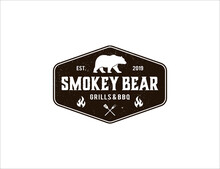 Vintage Barbecue Grill Logo Template With Bear Mascot