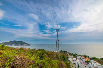 Ho May cable car on Nui Lon mountain in Vung Tau city and coast, Vietnam. Vung Tau is a famous coastal city in the South of Vietnam.