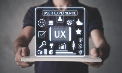 Man showing UX-User Experience concept.