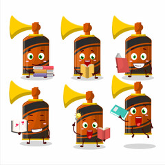 Sticker - A picture of orange air horn cartoon character concept reading an amusing book