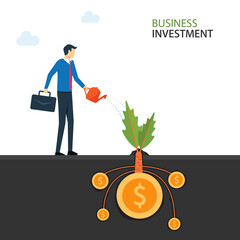 Wall Mural - Business investment concept, Businessman watering money tree symbol illustration