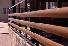 A Wooden Horizontal Fence Fencing. Perspective. Selective Focus