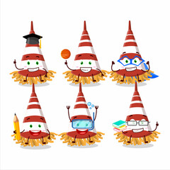 Sticker - School student of red confetti trumpet cartoon character with various expressions