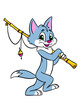 Kind cat goes for a walk fishing illustration character