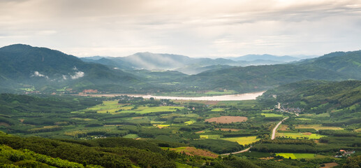 Wall Mural - Landscape with clouds,sky and  mountains of northern Thailand.The mountain splits between Chiang Khong and Chiang Saen districts.
