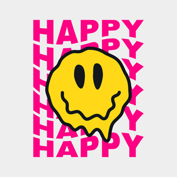 Funny Acid Character Happy Poster. Hippie Smile Print.