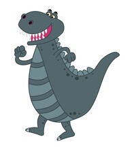 Grey Crocodile Dinosaur With Big Teeth And Happy On The Profile And Walking 