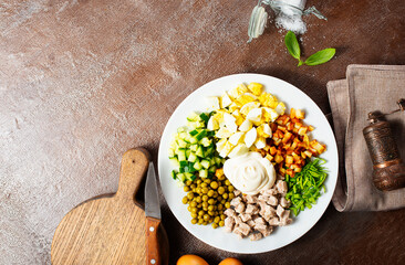 Sticker - Ingredients for salad in transparent plates.