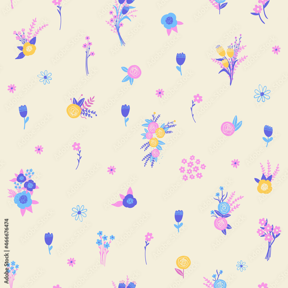 Seamless pattern with cute meadow flowers. Stock Vector | Adobe Stock