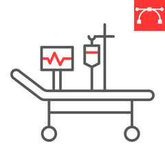 Wall Mural - intensive care line icon, chemotherapy and coronavirus, hospital bed vector icon, vector graphics, e