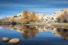 Landscape Of A Lake Surrounded By Rocks In The Joshua Tree National Park, California