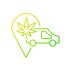 Sticker - Cannabis transportation gradient linear vector icon. Medical marijuana distribution. Shipping hemp-derived goods. Thin line color symbol. Modern style pictogram. Vector isolated outline drawing