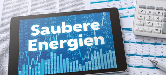 Poster - Tablet mit Finanzunterlagen - Saubere Energien