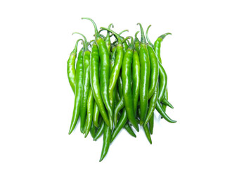 Wall Mural - fresh green chillies isolated on white background, spicy vegetable, selective focus