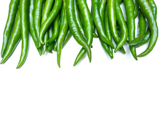 Wall Mural - fresh green chillies isolated on white background, spicy vegetable, selective focus