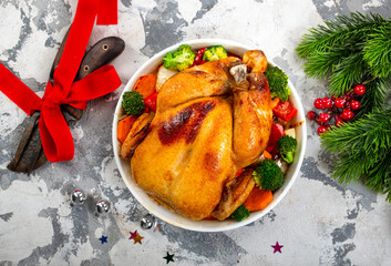 Wall Mural - Roast chicken with lemons and spice for Christmas